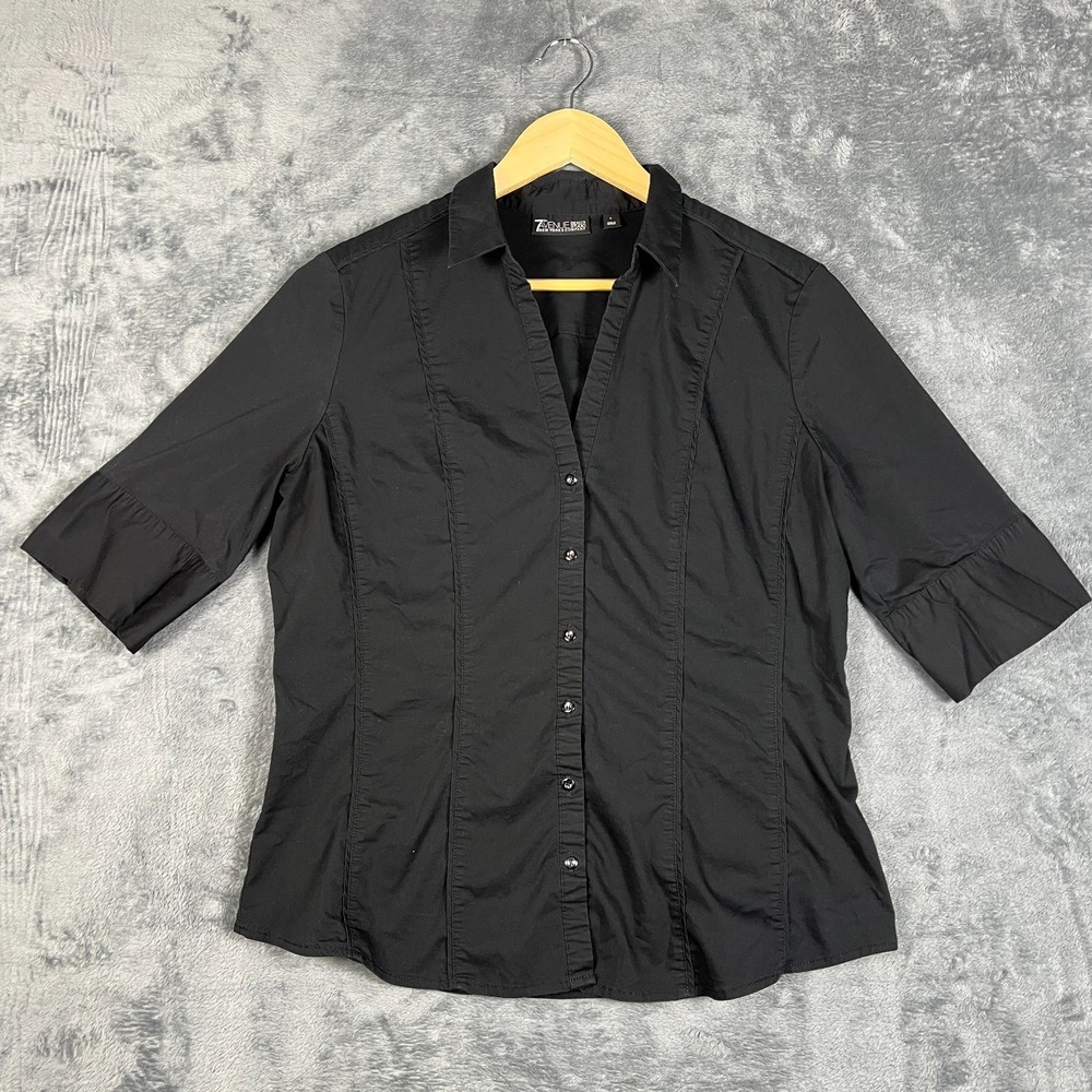 New York & Company 7th Avenue Shirt Womens Large Black Quarter Sleeve Button Up